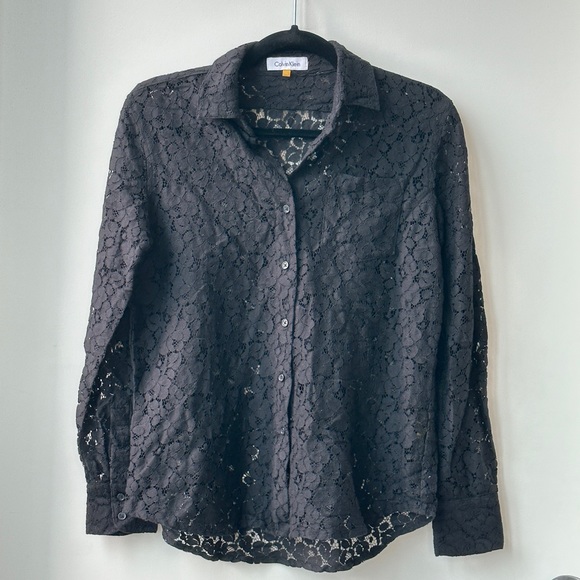 Calvin Klein Women's Black Lace Button Down Shirt size XS - Picture 1 of 3